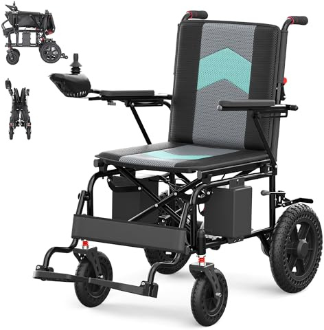 Rollstuhl Elektrisch Faltbar Leicht bis 136KG, 25KM Reichweite, 400W Doppelmotor, Geländegängige PU-Vollgummireifen, Elektrorollstuhl für Senioren, Erwachsene