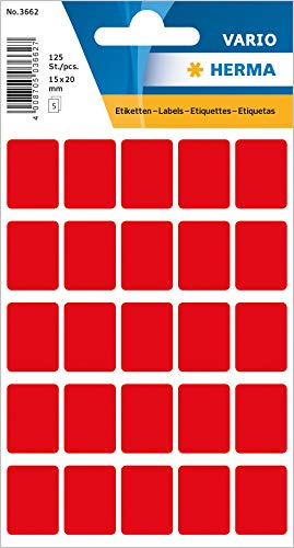 HERMA 3662 Vielzweck-Etiketten, 125 Stück, 15 x 20 mm, 25 pro Bogen, selbstklebend, Haushaltsetiketten zum Beschriften für Kalender Planer Basteln, matt, blanko Papier Klebeetiketten Aufkleber, rot