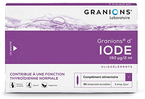 GRANIONS Iode Contribue à une fonction thyroïdienne normale Iode 150 µg Marque Française 30 ampoules