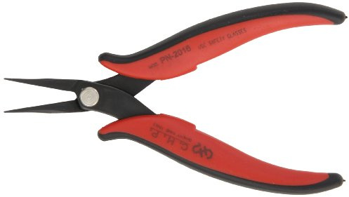 Hakko CHP PN-2016 Long-Nose Pliers, Pointed Nose, Rounded Outside Edges, Smooth Jaws, 32mm Jaw Length, 1.2mm Nose Width, 3mm Thick Steel, Red, Black