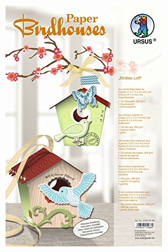 Ursus 22450099 - Paper Birdhouses, Bastelset für 10 Vogelhäuschen, birdies loft