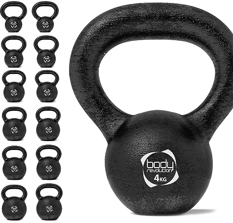 Body Revolution – gjutjärn kettlebell viktset – 2 kg 4 kg 6 kg 8 kg 10 kg 12 kg 14 kg 16 kg 18 kg 20 kg 24 kg kettlebells – kondition, aerobics och HIIT vattenkokare klocka träningsvikter och