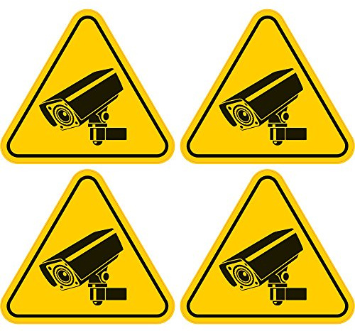 4 Stück Aufkleber Achtung Videoüberwacht - Kamera 70x60 mm,gelb, selbstklebend, kratz und Wetterfest