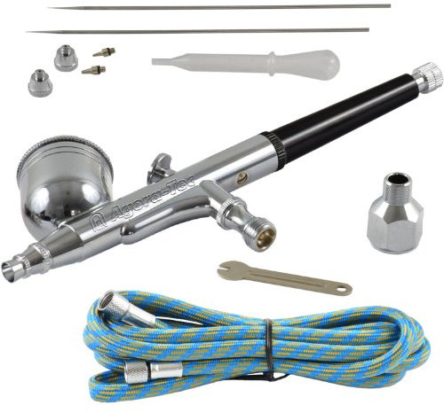 Agora-Tec® at- Airbrush Pistole Kit AT-AK-01 mit 1,8 m Schlauch und 3 verschiedenen Düsen und Nadeln (0,2 mm 0,3mm 0,5 mm)