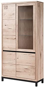 MASSIVMOEBEL24.DE VILLANDERS Vitrine 103x40x205 Wildeiche geölt, Farbe:beige geölt, Größe:103x40x205 cm (BxTxH)