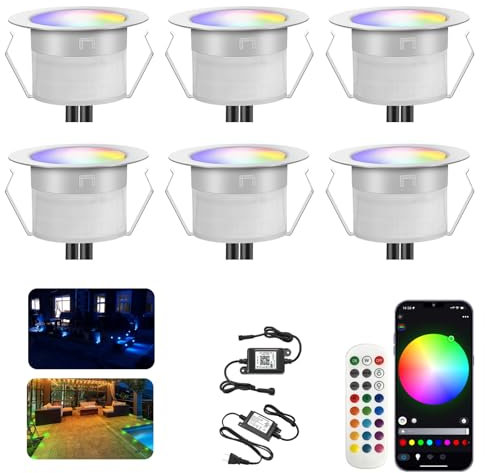 INDARUN Lampe au Sol Spot Encastrable+Wifi contrôleur-Lumière RGBW (RGB+Blanc Chaud) étanche IP67 Ø31mm-éclairage pour terrasse, patio, chemin, mur, jardin, décoration, intérieur et extérieur