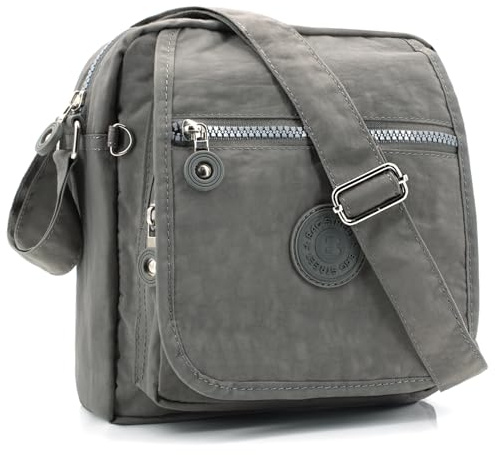 ekavale Umhängetasche Damen Klein aus Wasserabweisendes Nylon - Stylisch Schultertasche mit viele Fächer - Handtasche für Frauen für Alltagskleidung- Damen-tasche mittelgross (Grau)