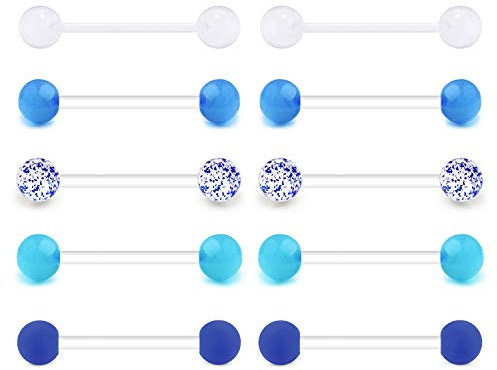 Mayhoop Zungenpiercing Brustwarzenpiercing Barbell Bioflex 10er Set Bioflex Flexibler Kunststoff Brustwarzen Zunge Piercing Set 1.6mm 16mm