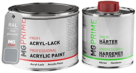 RAL 7040 Gris fenêtre/Window grey Peinture acrylique brillante Pot de 0,75 litre / 750 ml, y compris le durcisseur