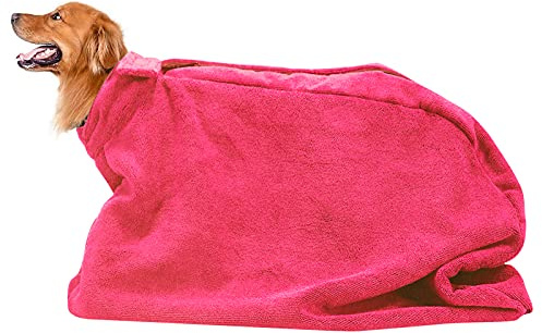 Dog drying bag dog towel bag microfibre fast dog drying coat dog towel robe in after bath shower swimming - Red - XSmall