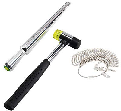 Utoolmart Multifunktions-Messwerkzeug, verschiedene Größen, Ringherstellung, Größenmesswerkzeug, Ringmesser, Gummihammer, Messstab, Schmuckherstellung, Metall-Kit