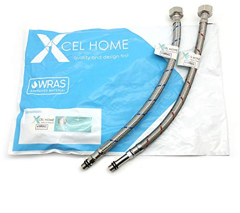 Xcel Home 1 Paire Flexible de Douche 10mm (M10) x 1/2 BSP 300mm de Long | Tuyau Tressé en Acier Inoxydable | Raccord pour Robinet Mitigeur Monobloc | Alésage Intérieur 9mm