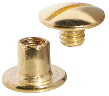 LEO’s - 100 Stück Premium Buchschrauben 5 mm in Messing Farbe - Buchbinderschrauben Buchnieten vermessingt - Schraubnieten Chicagoschrauben mit 5 mm Schaftdurchmesser - Buch Nieten zum Schrauben