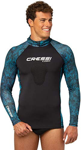 Cressi Unisex-Adult Cobia Hunter Rash Guard Shirt mit Kapuze für Wassersportarten und Brustbeinschutz, Camo blau, XL