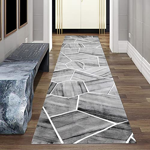 Matta dröm modern kort lugg matta korridor geometriskt mönster i grå kräm, storlek 80 x 300 cm