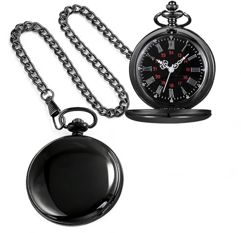 Tiong Classic Smooth Quartz Pocket Watch, Roman Numerals Scale with Chain Xmas Graduation Birthday Best Gifts