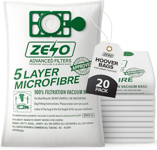 ZENO Hoover Bags for Henry Hoover 20 Pack | HEPA-Flo Numatic Bags | 5 Layer Construction | High Filtration & Superior Cleaning Performance | Replacement for NVM-1CH / 907075