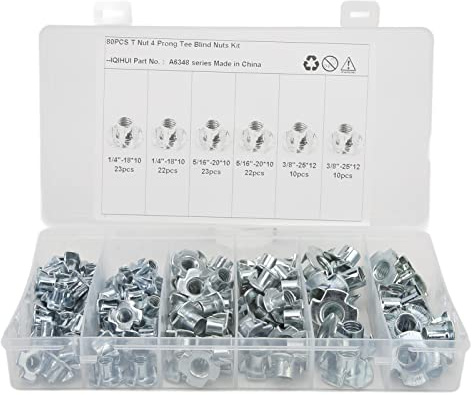 Gewindeeinsätze T-Muttern, 110Pcs T-Muttern 1/4 Zoll 5/16 Zoll 3/8 Zoll Stahl Korrosionsbeständiger Verzinkter Rostfreier Zinken-T-Mutter