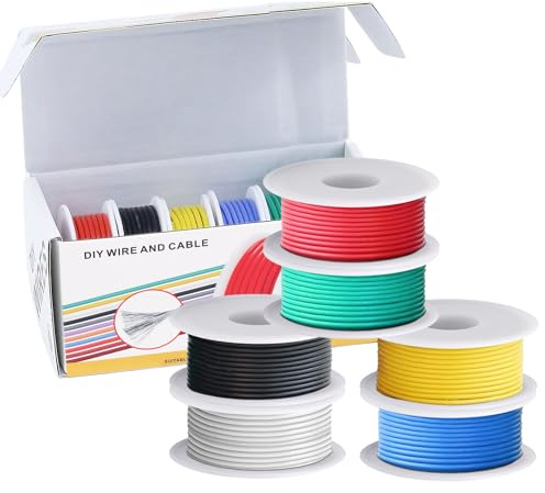 Coomoors 26AWG Silicone Wire, 6 Colours 7m, Tinned Copper Flexible DIY Kits | 26AWG 0.14mm² Ultra-fine: Silicone wire 6 Colours, 7m each – Ideal for PCBs, SMD Soldering and Micro-Electronics with Precisi