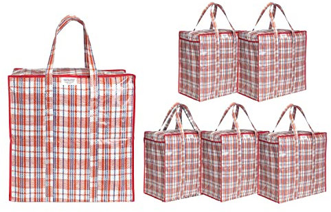 Josephine Osthoff Unisex Schwerlast wasserdichte Aufbewahrungstaschen, Langlebig & Vielseitig, Mit Reißverschluss für Umzug & Einkaufen, 75L Kapazität, Bis zu 20 kg Belastung, Rot, Packung mit 6