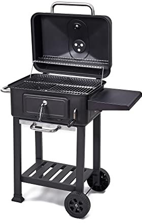 Hi-Gear Prima Charcoal Barbecue with Warming Griddle and Wheels, Outdoor BBQ Grill, Outdoor Cooking
