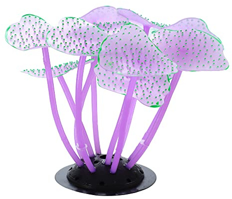 VOCOSTE Künstliche Aquarium Korallenpflanze Lila 1 Stück Leuchtend | Größe 16.5x16.5x9cm, Saugnapf-Befestigung, Leuchtet Unter Blauem/Violettem Licht, Kein Verblassen, Rostfrei, Pflegeleicht