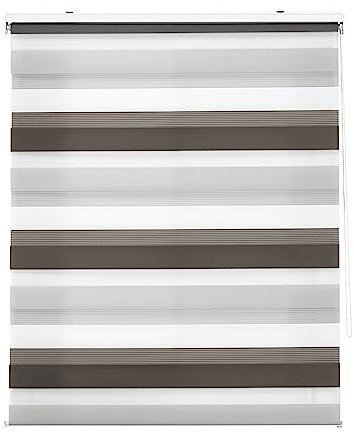 Decorblind Doppellagiges Rollo für Tag und Nacht – Installation an Wand oder Decke, Maße 160 x 180 cm (B x L), Stoff 157 x 175 cm – dreifarbig braun-grau-weiß für Fenster