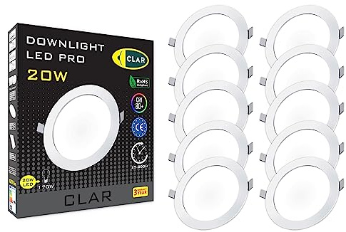 CLAR LED Einbaustrahler Rund 230V – Decken Downlight Panel Light 20W (Pack 10)