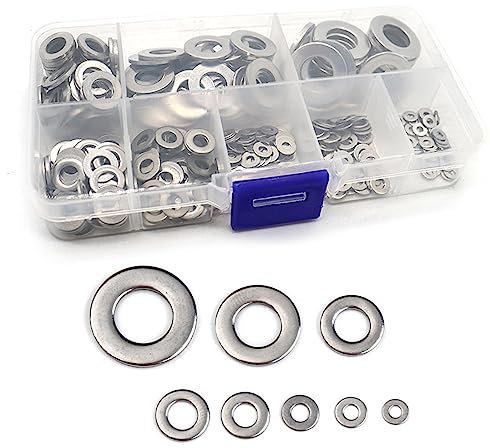 Washers Set, 180pcs Stainless Steel Washer Silver Metal Washer Assorted Flat Washers for Screws Bolts Home Kitchen Decoration…