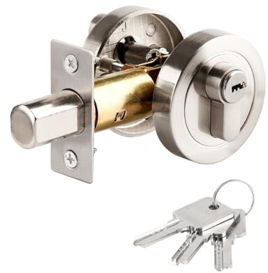 Single Cylinder Deadbolt Round Security Door Lock with Key Zinc Alloy Deadbolt Standard Size for Bathroom Door Lock Bedroom Door Lock Entrance for Interior and Exterior