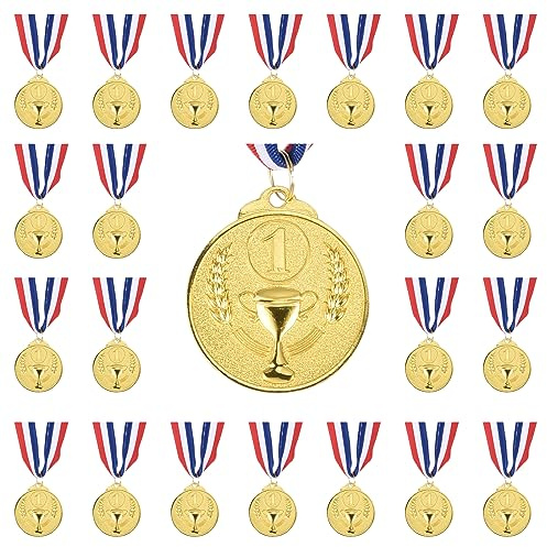 PATIKIL 24Stk Gold Silber Bronze Preis Metalle 2 Stil Preis Medaillen 1. Gewinn mit Hals Farbband für Spiele Sportliche Wettkämpfe