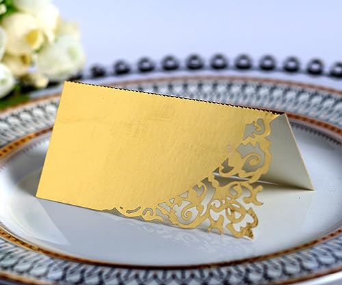 SYSUII Tischkarten Namenskarten 100 Stück Platzkarten zum beschriften Perlglanzpapier Sitznummernkarten für Hochzeit Tischdeko, Geburtstag, Taufe, Kommunion Bankett Abendessen Party Dekoration-Gold#