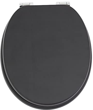 SAINOS MDF-Toilettensitz, Klodeckel Holz, O-Förmig Toilettendeckel Mit Soft-Close-Mechanismus, Verstellbaren Scharnieren Aus Zinklegierung, Verhindert Rostbildung, 180KG Tragkraft (Schwarz)