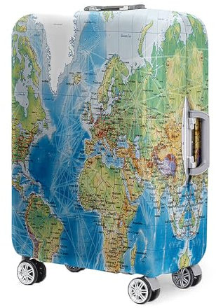 Mateju Kofferschutzhülle Elastisch Kofferhülle 19-32 Zoll, 3D-Weltdruck Gepäck Cover Reisekoffer Hülle Trolley Case Schutzhülle Luggage Cover Waschbare Staubdichte (grüner Kontinent,XL)