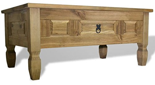 Tidyard träsoffbord i Mexiko-Corona-stil massivt furu soffbord vardagsrumsbord med 1 låda 100 x 60 x 45 cm (L x B x H) brunt