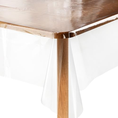 Segus PVC Tischdecke Transparent, 1 Stück 137 * 274 Tischdecke Abwaschbar Transparent, Plastik Schutztischdecke für Hochzeit, Party