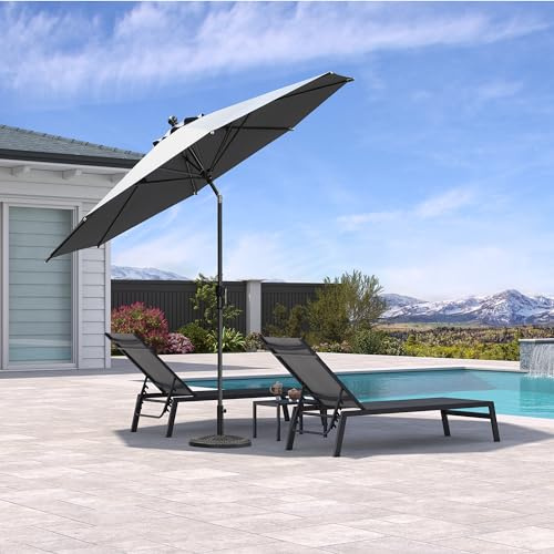 PURPLE LEAF Aluminium Sonnenschirm 300 cm, Knickbarer, Gartenschirm mit Kurbelvorrichtung, für Balkon/Terrasse, Markt Tisch Schirm, wasserabweisend, UV-beständig, Hellgrau