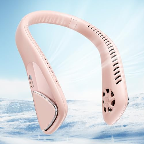 Jialexin Tragbarer Nackenventilator, Hals Ventilator Wiederaufladbar mit 6000mah, Persönlicher Ventilator mit 3 Geschwindigkeiten,Blattlos Ventilator FüR Sport,Reisen,Außen,Innen,Geschenk(Rosa)
