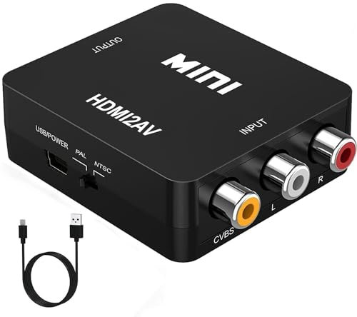 Raysha HDMI to RCA Converter, AV to HDMI Adapter, 1080p 3RCA to HDMI CVBS AV Composite Video Audio Adapter with USB Charge Cable for TV/Laptop/PS2/ PS3/ PC/STB/Xbox/VHS/VCR/Camera/Blue-Ray DVD