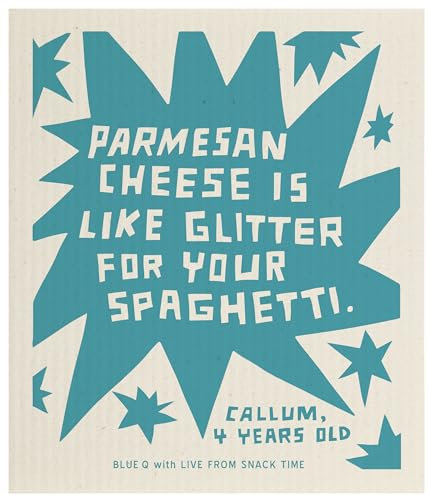 Blue Q Funny Swedish Dishcloth - Parmesan Cheese is Like Glitter for Your Spaghetti. Eco-Friendly Replacement for Sponges, Paper Towels,Super Absorbent,Machine Washable, Biodegradable. Made in Sweden.