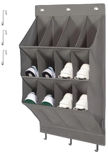 WEGREAT Shoe Organizer über der Tür: 12 Taschen Taschen Hängender Schuh Organizer mit 6-Haken Schuhaufbewahrung Platzsparend Schuhorganizer Hängeaufbewahrung, für Schuhe Wohnaccessoires usw