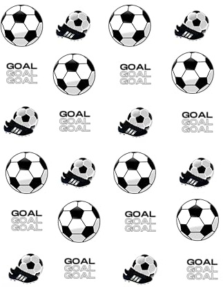 24 x PRECUT Edible Football Cake, Cupcake Toppers/Fairy Cake Premium Wafer Card Cake Decoration Soccer Shoe, Goal, Football Round 4cm Football Party