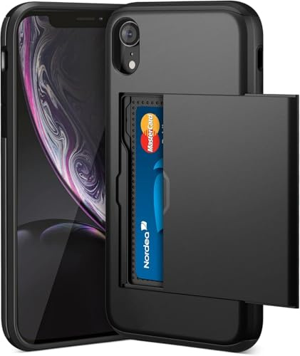 XYZNTMF for iPhone X Case iPhone XS Shockproof Case with Card Holder Silicone Bumper Matte Hard PC Shell Heavy Duty Protective Skin Cover Armor Rubber iPhone X/XS Case, Black