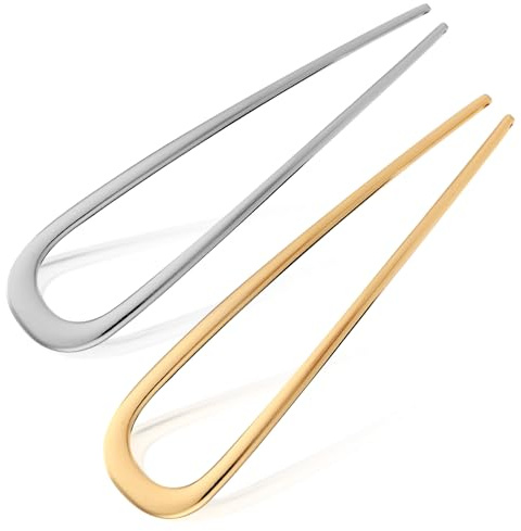 2st Metall Franska Hårnålar för Tjockt hår U-Formade, Metall Hårnålar för Alla Kvinnor Flickor Hårtyper Styling Hårtillbehör (Guld & Silver)