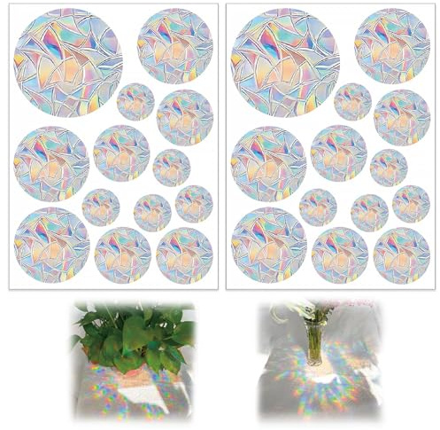 26 Pcs Suncatcher Sticker Prisma Fensteraufkleber SonnenfängerAufkleber Regenbogenaufkleber Fenster PVC Prisma Fensteraufkleber Vogelschutz Elektrostatische Adsorption Runder Stil