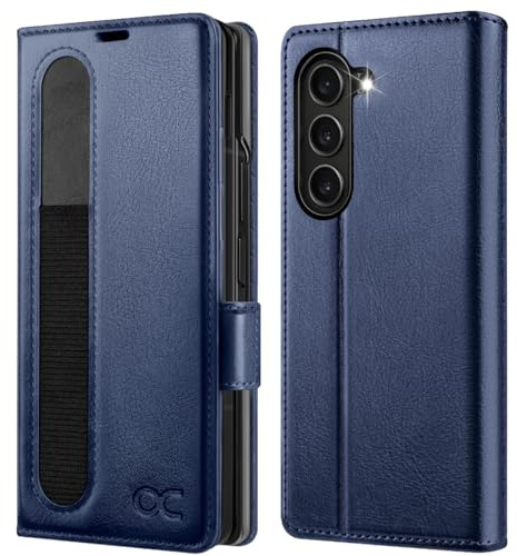 OCASE for Samsung Galaxy Z Fold 6 5G Case with S Pen Holder, Blue | PU Leather Wallet with RFID Blocking, Card Holder, Kickstand, Flip Phone Cover for Z Fold6 5G 2024