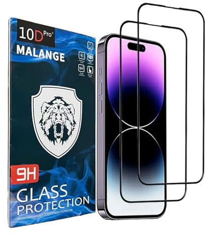 MALANGE Pellicola Protettiva per iPhone15/15 Pro (6,1) vetro Temperato ultra resistente, trasparente, antigraffio, anti-impronte, bordo nero, senza bolle, 2 pezzi da pacco (iPhone 15/15 Pro (6,1))