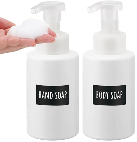 Segbeauty Schaumseifenspender, 2 Stück 400ml Seifenspender Bad, Schaumspender Nachfüllbarer, Seifenspender Kunststoff, Soap Dispenser mit Etiketten (Weiß)
