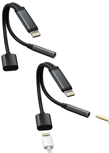 Adaptador Lightning a jack de 3,5 mm para auriculares (2 unidades) divisor Aux Cable para Apple iPad para iPhone Audio Cargador Auriculares Headphone Cable Accesorios Rápida Carga Cables Pin Splitter