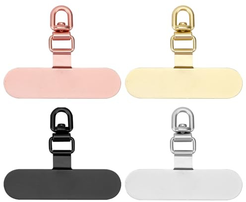 PEUTIER 4pcs Metal Tether Tab, Oval Cell Phone Strap Tab Rotatable 360° Universal Leash Patch With Lanyard (Rose Gold, Gold, Black, Silver)